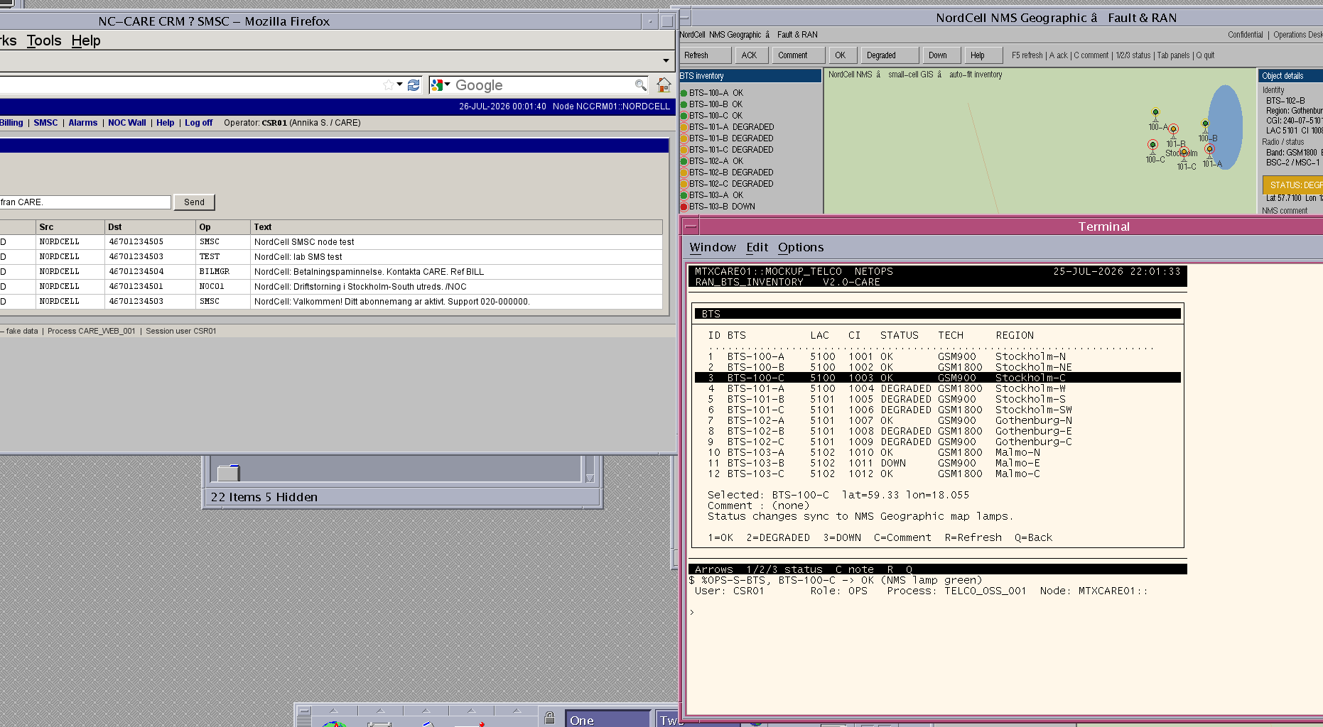CRM SMSC-konsol bredvid NMS och OPS-terminal